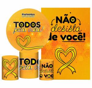 Kit Casado Setembro Amarelo Painel Redondo Trio Capas Cilindro Retangular Vertical Em Tecido