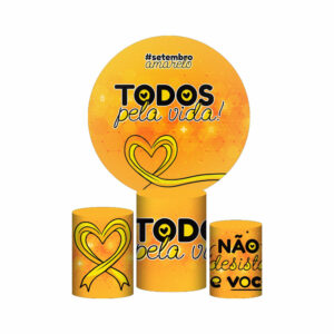 Trio Capa Cilindro + Painel Redondo 3D Setembro Amarelo 1,50m Veste Fácil