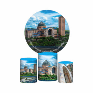 Trio Capa Cilindro + Painel Redondo 3D Nossa Senhora Aparecida 1,50m Veste Fácil