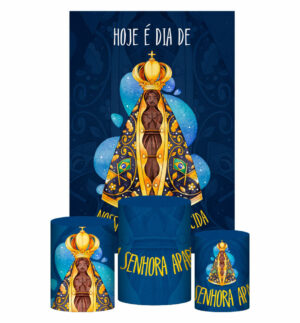 Kit Casado Nossa Senhora Aparecida Trio Capa Cilindro Retangular Tecido