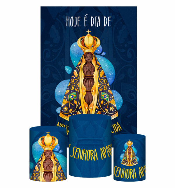Kit Casado Nossa Senhora Aparecida Trio Capa Cilindro Retangular Tecido