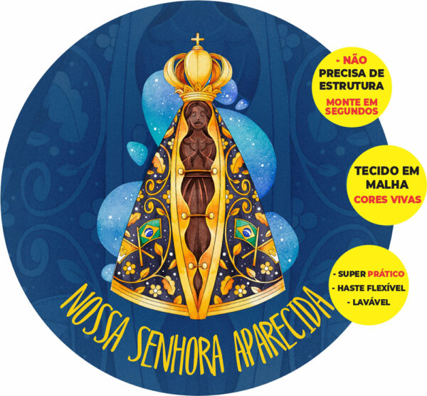 Painel Redondo 3D Nossa Senhora Aparecida Abre Fácil Tecido 1,50m X 1,50m