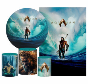 Kit Casado Aquaman Painel Redondo Trio Capas Cilindro Retangular Vertical Em Tecido