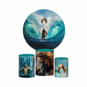 Trio Capa Cilindro + Painel Redondo 3D Aquaman 1,50m Veste Fácil