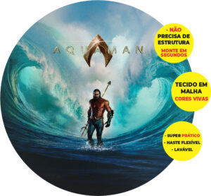 Painel Redondo 3D Aquaman Abre Fácil Tecido 1,50m X 1,50m