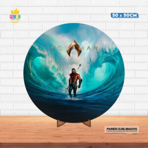 Painel Redondo 3D Aquaman Tecido 50cm X 50cm Com Suporte MDF