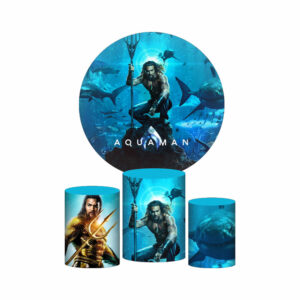 Trio Capa Cilindro + Painel Redondo 3D Aquaman 1,50m Veste Fácil