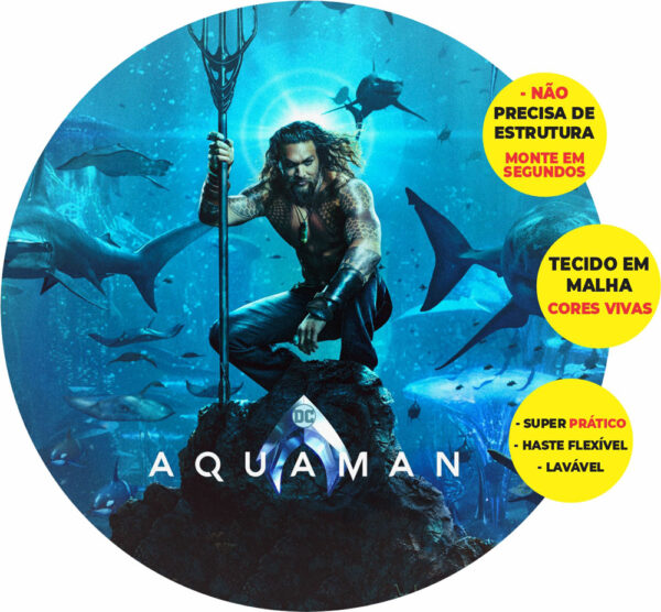 Painel Redondo 3D Aquaman Abre Fácil Tecido 1,50m X 1,50m