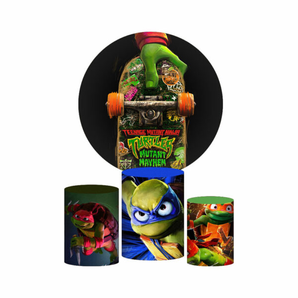 Trio Capa Cilindro + Painel Redondo 3D Tartarugas Ninjas 1,50m Veste Fácil