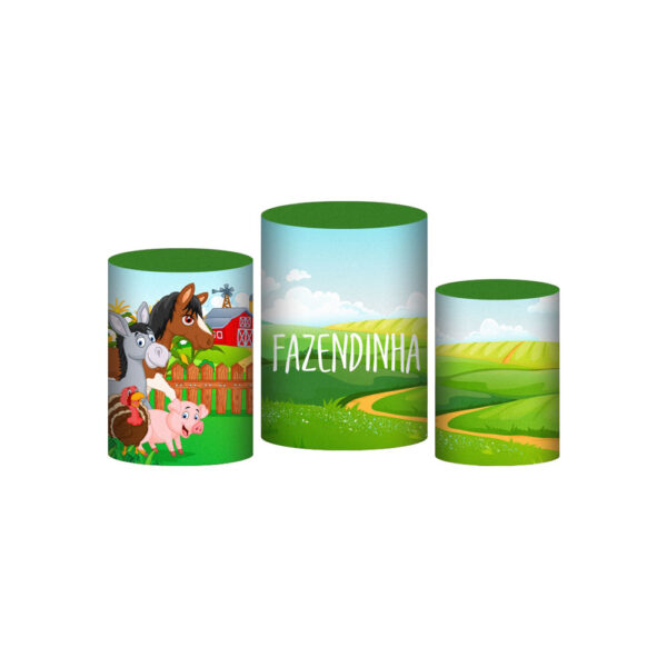 Trio Capa Cilindro Fazendinha 3D Em Tecido Com Elástico