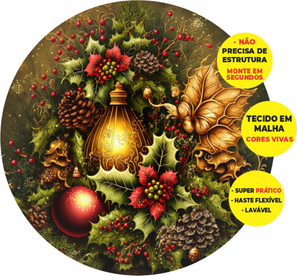 Painel Redondo 3D Natal Abre Fácil Tecido 1,50m X 1,50m