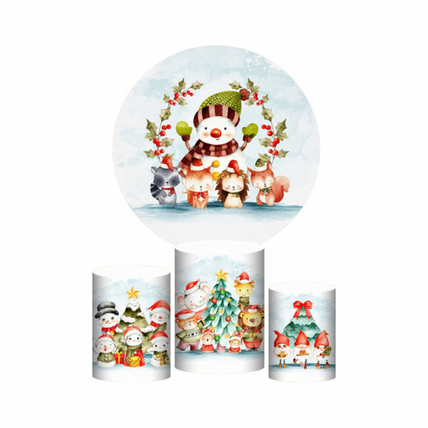 Trio Capa Cilindro + Painel Redondo 3D Natal  1,50m Veste Fácil