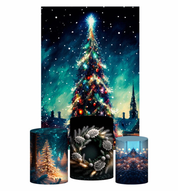 Kit Casado Natal Trio Capa Cilindro Retangular Tecido