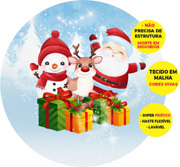 Painel Redondo 3D Natal Abre Fácil Tecido 1,50m X 1,50m