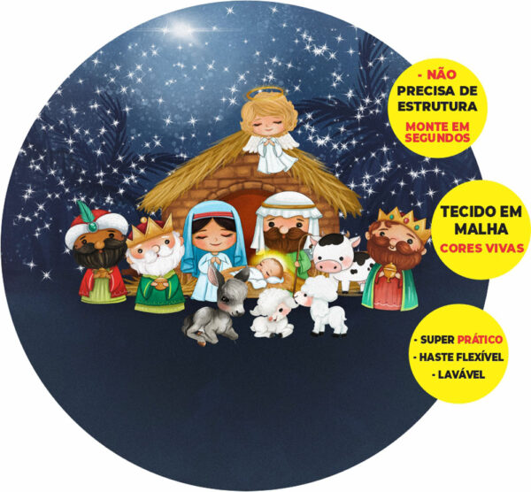Painel Redondo 3D Natal Abre Fácil Tecido 1,50m X 1,50m