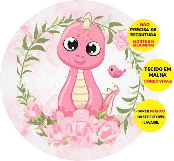 Painel Redondo 3D Dinossauro Cute Abre Fácil Tecido 1,50m X 1,50m
