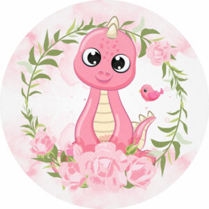 Painel Redondo 3D Dinossauro Cute Tecido Sublimado 1,50m x 1,50m