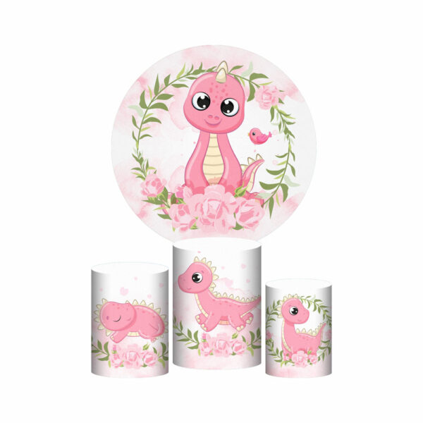Trio Capa Cilindro + Painel Redondo 3D Dinossauro Cute 1,50m Veste Fácil