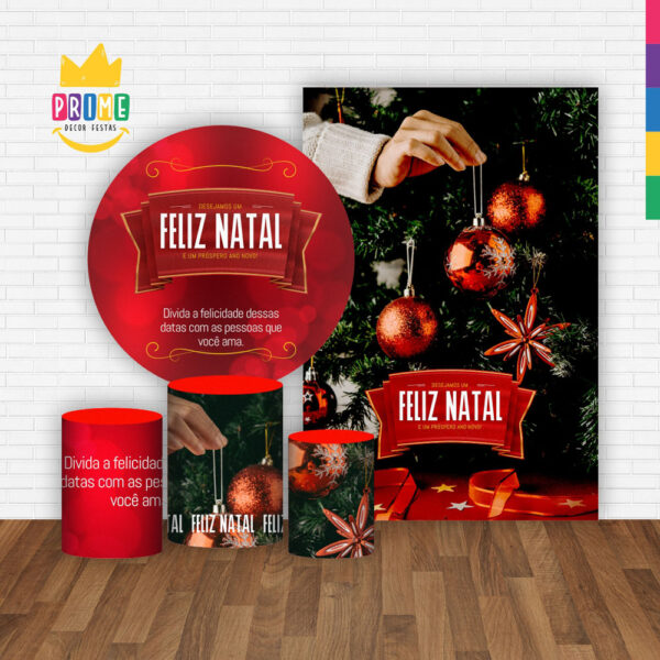 Kit Casado Natal Painel Redondo Trio Capas Cilindro Retangular Vertical Em Tecido - Image 2
