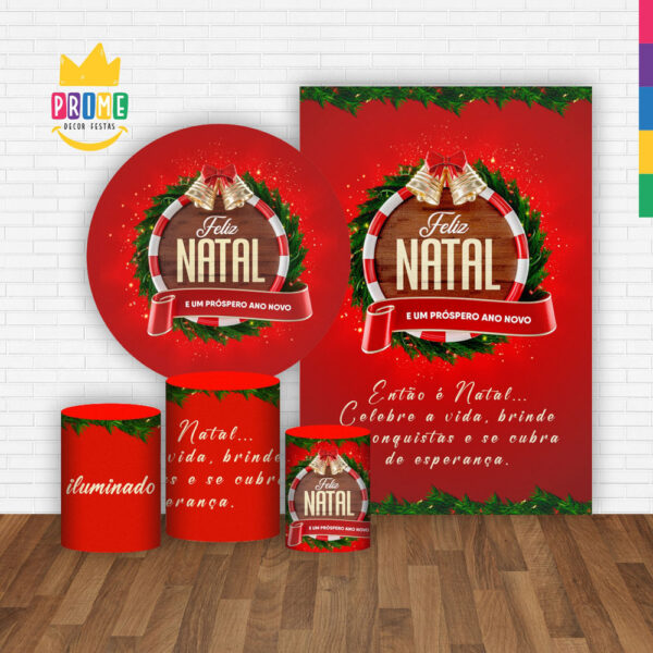 Kit Casado Natal Painel Redondo Trio Capas Cilindro Retangular Vertical Em Tecido - Image 2