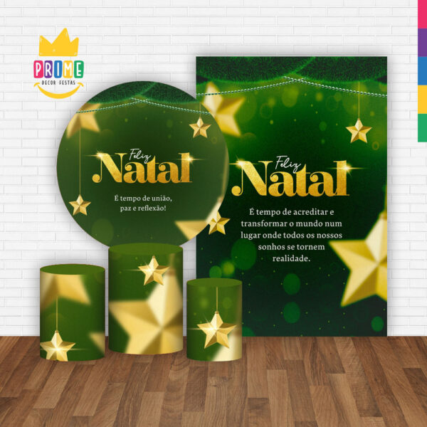Kit Casado Natal Painel Redondo Trio Capas Cilindro Retangular Vertical Em Tecido - Image 2