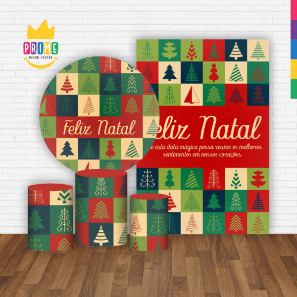 Kit Casado Natal Painel Redondo Trio Capas Cilindro Retangular Vertical Em Tecido - Image 2
