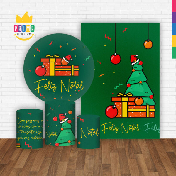 Kit Casado Natal Painel Redondo Trio Capas Cilindro Retangular Vertical Em Tecido - Image 2