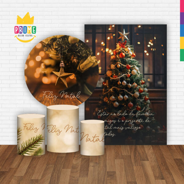 Kit Casado Natal Painel Redondo Trio Capas Cilindro Retangular Vertical Em Tecido - Image 2