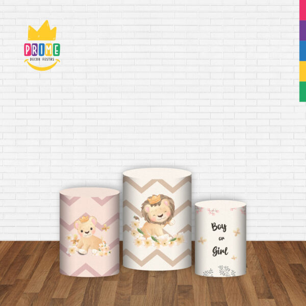 Trio Capa Cilindro Leãozinho 3D Em Tecido Com Elástico - Image 2