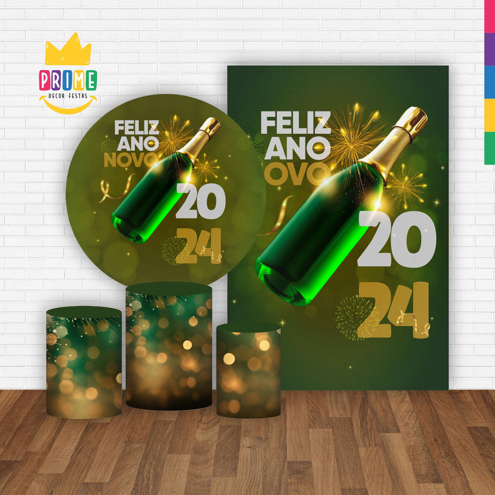 Kit Casado Ano Novo Painel Redondo Trio Capas Cilindro Retangular Vertical Em Tecido - Imagem 2