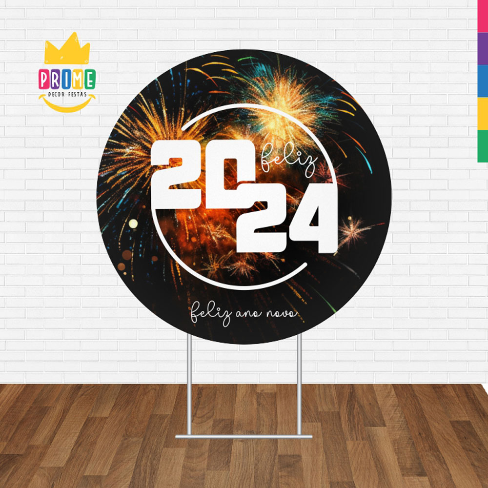 Painel Redondo 3D Ano Novo Tecido Sublimado 1,50m x 1,50m - Imagem 2