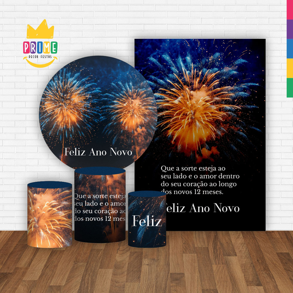 Kit Casado Ano Novo Painel Redondo Trio Capas Cilindro Retangular Vertical Em Tecido - Imagem 2
