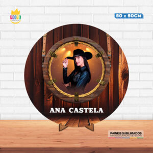 Painel Redondo 3D Ana Castela Tecido 50cm X 50cm Com Suporte MDF