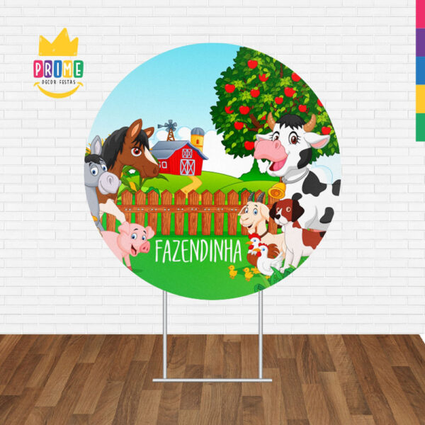Painel Redondo 3D Fazendinha Tecido Sublimado 1,50m x 1,50m - Image 2