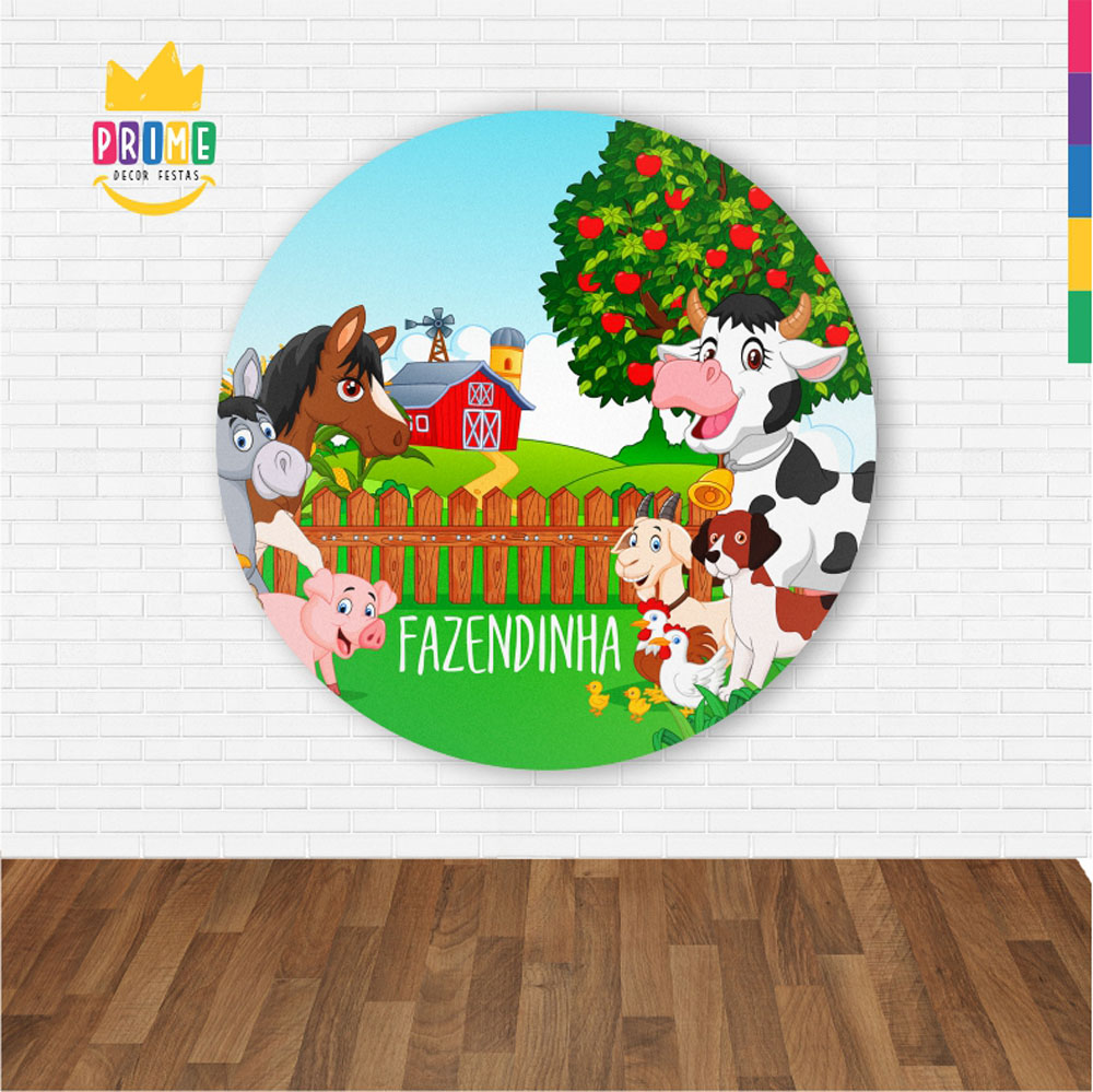 Painel Redondo 3D Fazendinha Abre Fácil Tecido 1,50m X 1,50m - Imagem 2