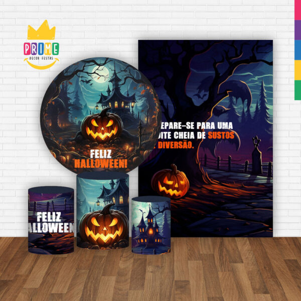 Kit Casado Halloween Painel Redondo Trio Capas Cilindro Retangular Vertical Em Tecido - Image 2