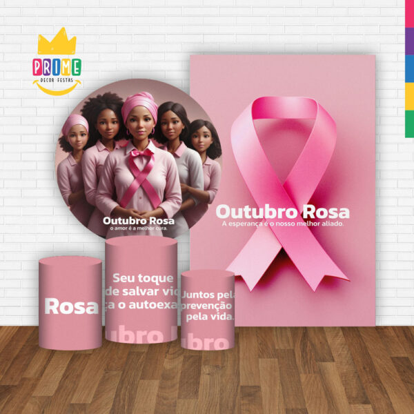 Kit Casado Outubro Rosa Painel Redondo Trio Capas Cilindro Retangular Vertical Em Tecido - Image 2