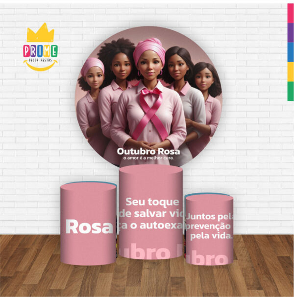Trio Capa Cilindro + Painel Redondo 3D Outubro Rosa 1,50m Veste Fácil - Image 2