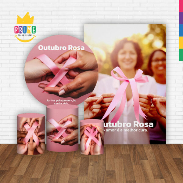 Kit Casado Outubro Rosa Painel Redondo Trio Capas Cilindro Retangular Vertical Em Tecido - Image 2
