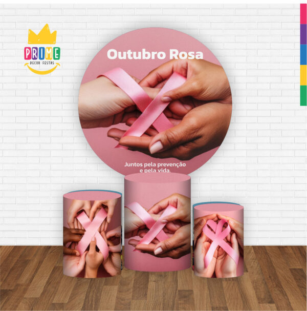 Trio Capa Cilindro + Painel Redondo 3D Outubro Rosa 1,50m Veste Fácil - Image 2