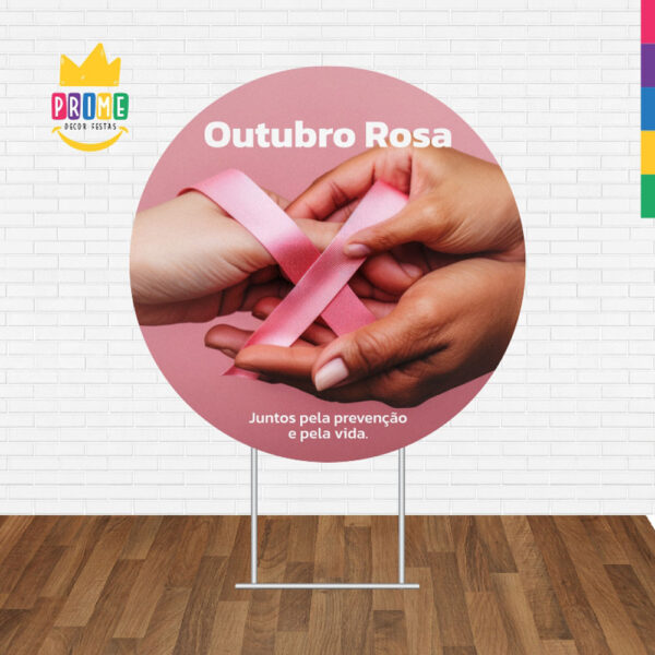 Painel Redondo 3D Outubro Rosa Tecido Sublimado 1,50m x 1,50m - Image 2