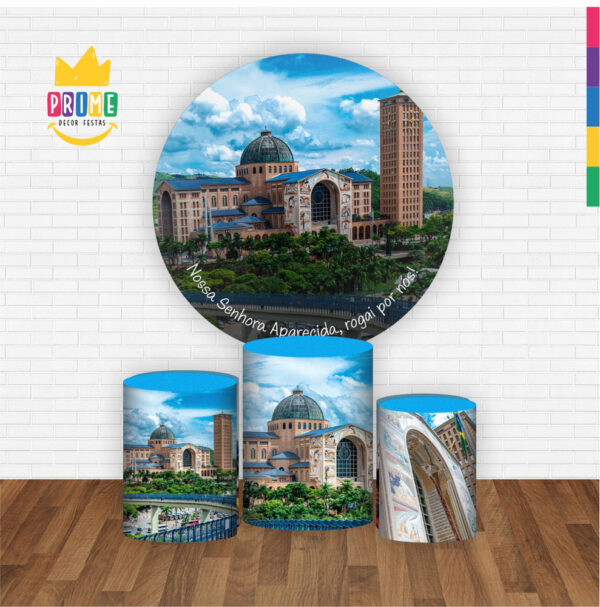 Trio Capa Cilindro + Painel Redondo 3D Nossa Senhora Aparecida 1,50m Veste Fácil - Image 2