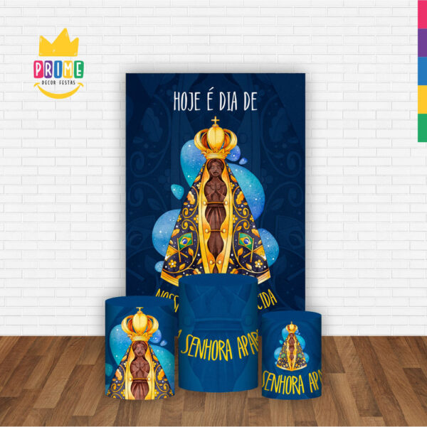 Kit Casado Nossa Senhora Aparecida Trio Capa Cilindro Retangular Tecido - Image 2