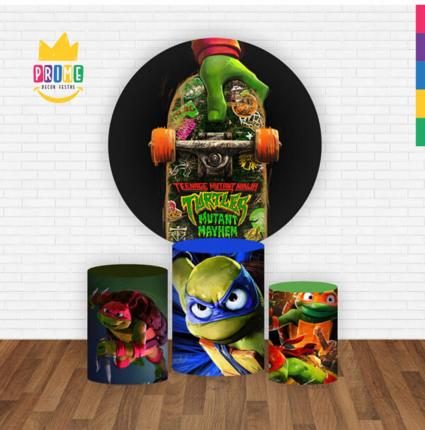 Trio Capa Cilindro + Painel Redondo 3D Tartarugas Ninjas 1,50m Veste Fácil - Image 2