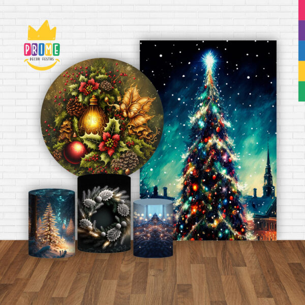 Kit Casado Natal  Painel Redondo Trio Capas Cilindro Retangular Vertical Em Tecido - Image 2