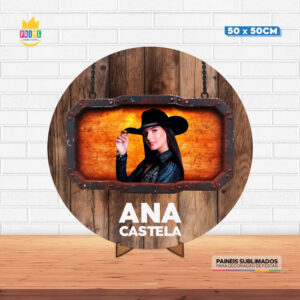 Painel Redondo 3D Ana Castela Tecido 50cm X 50cm Com Suporte MDF