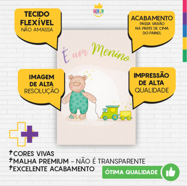 Painel de Festa Retangular 3D É Menino casadinho 1,50m x 2,20 - Image 3