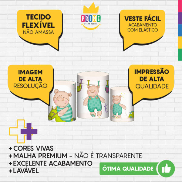Trio Capa Cilindro É Menino 3D Em Tecido Com Elástico - Image 3