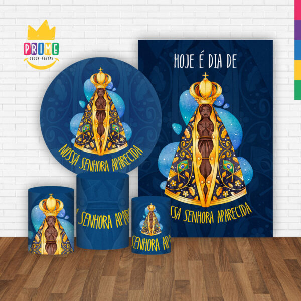 Kit Casado Nossa Senhora Aparecida Painel Redondo Trio Capas Cilindro Retangular Vertical Em Tecido - Image 2