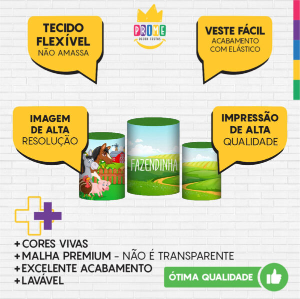 Trio Capa Cilindro Fazendinha 3D Em Tecido Com Elástico - Image 3